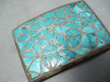 Early Vintage Native American Zuni Turquoise Inlay Sterling Silver Buckle Old-Nativo Arts