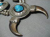 Opulent Vintage Native American Navajo Turquoise Sterling Silver Concho Squash Blossom Necklace-Nativo Arts