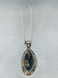 Important Gold Brown Stone Native American Navajo Sterling Silver Necklace-Nativo Arts