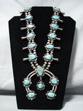 Huge Vintage Native American Navajo Diamond Turquoise Sterling Silver Squash Blossom Necklace-Nativo Arts
