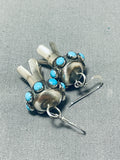 Rare Signed Native American Navajo Turquoise Sterling Silver Squash Blossom Earrings-Nativo Arts