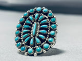 One Of The Best Vintage Native American Zuni Turquoise Cluster Sterling Silver Ring Old-Nativo Arts