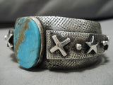 Important Vintage Native American Navajo Emer Thompson Turquoise Sterling Silver Bracelet Old-Nativo Arts