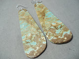 Huge Incredible Native American Turquoise Sterling Silver Slab Earrings-Nativo Arts