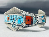 One Of The Most Intricate Native American Navajo Turquoise Inlay Sterling Silver Bracelet-Nativo Arts