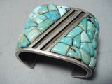 One Of The Biggest Best Vintage Native American Navajo Turquoise Inlay Sterling Silver Bracelet-Nativo Arts