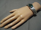 Striking Vintage Native American Navajo Pilot Mountain Turquoise Sterling Silver Bracelet-Nativo Arts