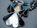 Bird Vintage Native American Zuni Turquoise Sterling Silver Squash Blossom Necklace Old-Nativo Arts