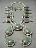 Huge Green Turquoise Native American Sterling Silver Squash Blossom Necklace Set-Nativo Arts