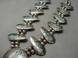 Rare Vintage Native American Navajo Green Turquoise Sterling Silver Squash Blossom Necklace-Nativo Arts