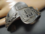 Incredible Vintage Navajo Carved Sterling Silver Native American Bracelet Old-Nativo Arts