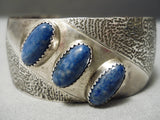 Stunning Vintage Native American Navajo Oblique Lapis Sterling Silver Bracelet Old-Nativo Arts