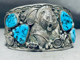 Symbolic Powerful Native American Navajo Turquoise Sterling Silver Bear Bracelet-Nativo Arts