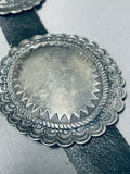 Authentic Old Vintage Native American Navajo Hand Tooled Sterling Silver Concho Belt-Nativo Arts