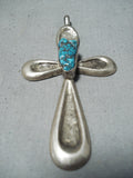 Amazing Vintage Native American Navajo Turquoise Sterling Silver Cross Pendant Old-Nativo Arts