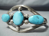 Stunning Vintage Native American Navajo Old Kingman Turquoise Sterling Silver Bracelet-Nativo Arts