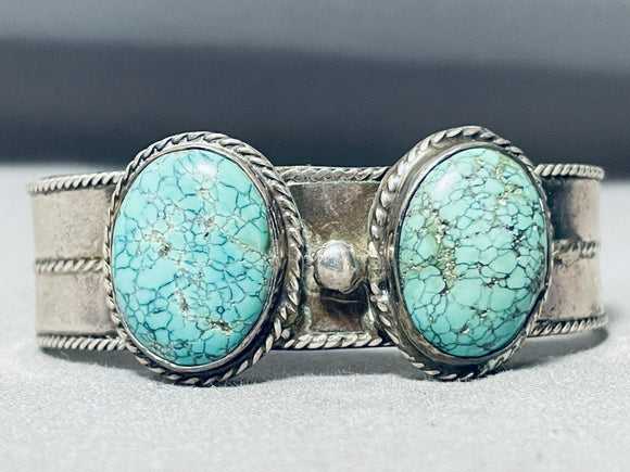 Double Carico Lake Turquoise Vintage Native American Navajo Sterling Silver Bracelet-Nativo Arts