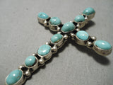 Marvelous Vintage Native American Navajo Green Turquoise Sterling Silver Cross Pendant-Nativo Arts