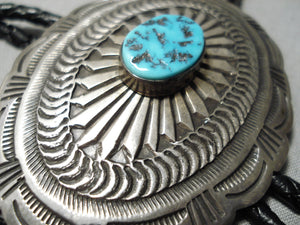 Exceptional Vintage Native American Navajo Sleeping Beauty Turquoise Sterling Silver Bolo-Nativo Arts