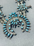 Petite Vintage Native American Zuni Turquoise Sterling Silver Squash Blossom Necklace-Nativo Arts