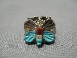Wonderful Vintage Zuni Native American Turquoise Coral Sterling Silver Ring-Nativo Arts