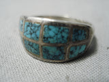 Wonderful Vintage Native American Navajo Spiderweb Turquoise Sterling Silver Ring Old-Nativo Arts