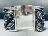 3d Wolf Extreme Detail Vintage Sterling Silver Leaf Bracelet Cuff-Nativo Arts