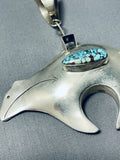 Double Sided Vintage Native American Navajo 8 Turquoise Sterling Silver Bear Pendant-Nativo Arts