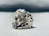 Distinctive Native American Navajo Sterling Silver Horse Gigantic Ring-Nativo Arts