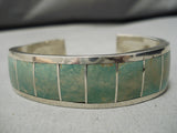 Superior Vintage Native American Navajo Royston Turquoise Inlay Sterling Silver Bracelet-Nativo Arts