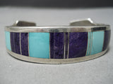 Important Vintage Native American Navajo Ray Tracey Turquoise Sugulite Sterling Silver Bracelet-Nativo Arts