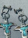 Marvelous Vintage Native American Navajo Turquoise Sterling Silver Earrings-Nativo Arts