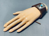 Remarkable Native American Navajo Blue Gem Turquoise Sterling Silver Brown Leather Bowguard-Nativo Arts