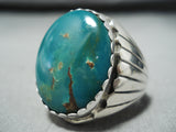 Stunning Native American Navajo Signed Pilot Mountain Turquoise Sterling Silver Ring-Nativo Arts