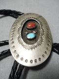 Superb Vintage Native American Navajo Turquoise Sterling Silver Bolo Tie Old-Nativo Arts