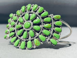 Native American Amazing Zuni Lime Green Gaspeite Stone Sterling Silver Bracelet Cuff-Nativo Arts