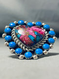 Awesome Native American Navajo Mojave Turquoise Synth Opal Sterling Silver Huge Heart Ring-Nativo Arts