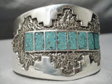 Huge Thick Heavy!! Native American Navajo Turquoise Sterling Silver Inlay Bracelet Cuff-Nativo Arts