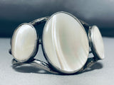 Breathtaking Vintage Native American Navajo 3 Huge Mother Of Pearl Sterling Silver Bracelet-Nativo Arts