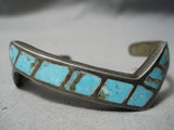 Rare Zig Zag Vintage Native American Navajo #8 Turquoise Sterling Silver Zig Zag Bracelet Old-Nativo Arts