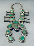 Rare Vintage Native American Navajo Royston Turquoise Sterling Silver Squash Blossom Necklace-Nativo Arts