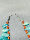 One Of Best Vintage Native American Navajo Green Teardrop Turquoise Sterling Silver Necklace-Nativo Arts