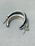 Exquisite Vintage Native American Navajo Sugulite Inlay Sterling Silver Hoop Earrings-Nativo Arts