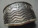 Superb Towering Native American Navajo Important Cross Christian Sterling Silver Bracelet-Nativo Arts