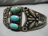 Striking Vintage Native American Navajo Old Mine Turquoise Sterling Silver Bracelet Old-Nativo Arts
