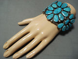One Of Biggest Best Vintage Native American Navajo Turquoise Cluster Sterling Silver Bracelet-Nativo Arts