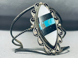 Native American Huge Rare Slanted Inlay Turquoise Vintage Navajo Sterling Silver Bracelet-Nativo Arts