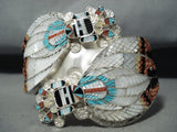 One Of The Most Intricate Native American Zuni Turquoise Kachina Sterling Silver Bracelet-Nativo Arts