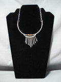 Spectacular Signed Navajo Native American Coral Sterling Silver Collar Necklace-Nativo Arts