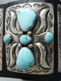 Tremendous Navajo Turquoise Sterling Silver Leather Bowguard Native American-Nativo Arts